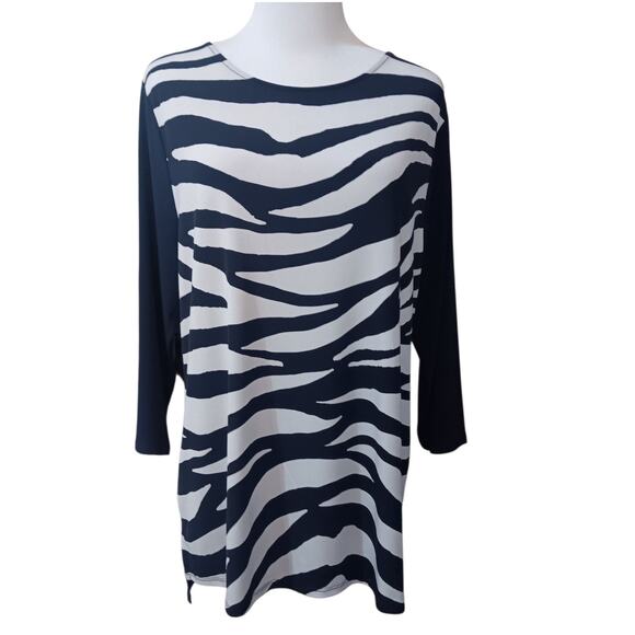 CHICO'S EASYWEAR 2 Slinky Long Tunic Top‎ Blouse LG Travel Career Animal Print - Picture 1 of 11